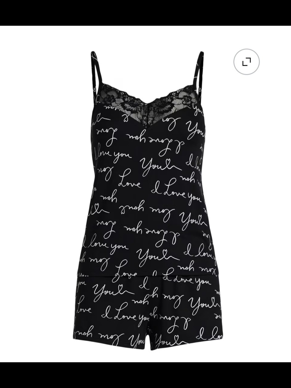 Lace-Trim Script Dreamy Soft Cami Shorts Set - Black